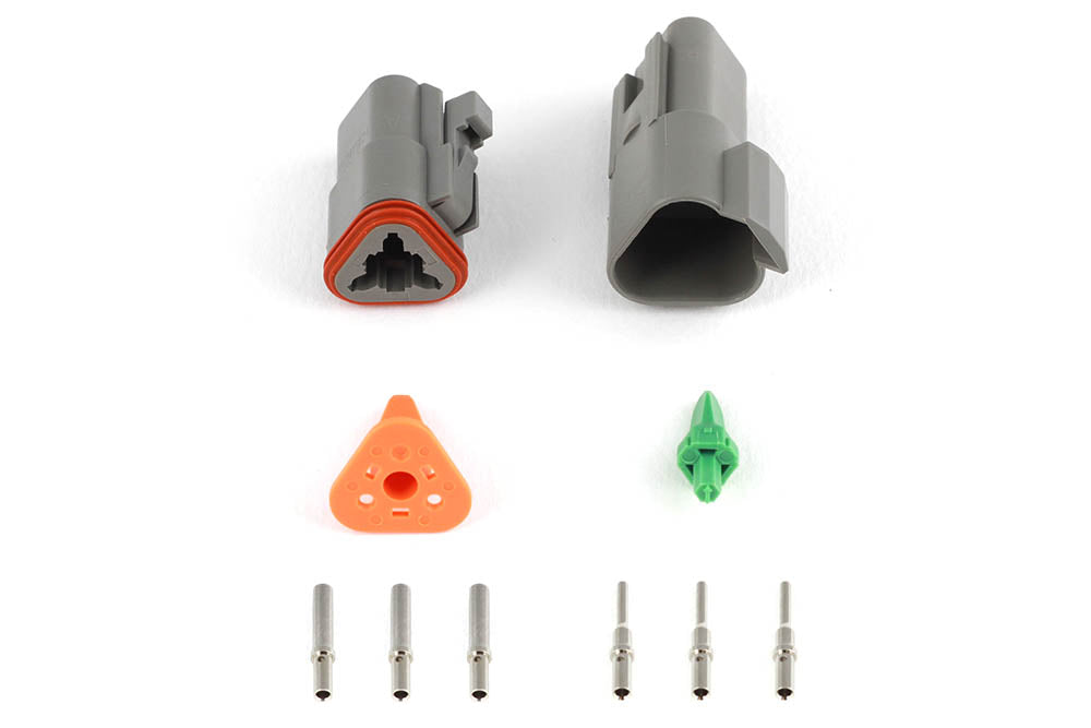 Plug and Pins Only - Matching Set of Deutsch DT-3 Connectors (DT06-3S + DT04-3P) - ( 13 Amp)
