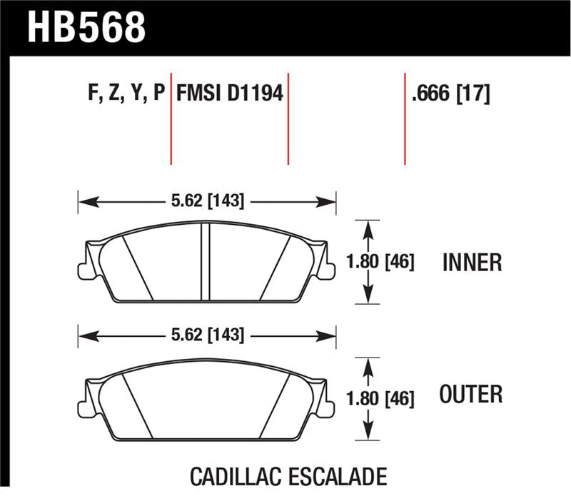 Hawk Cadillac / Chev Avalanche/Silverado/Suburban/Tahoe / GMC Sierra/Yukon HPS Rear Street Brake Pad