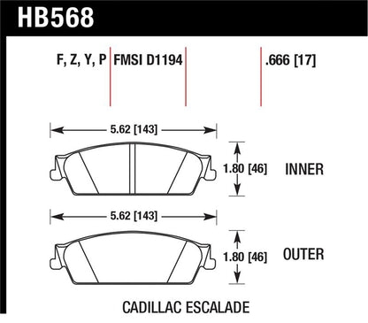 Hawk Cadillac / Chev Avalanche/Silverado/Suburban/Tahoe / GMC Sierra/Yukon HPS Rear Street Brake Pad