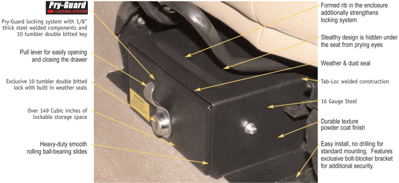 Tuffy Jeep Wrangler Underseat Drawer Flip Seat W/ Keyed Lock