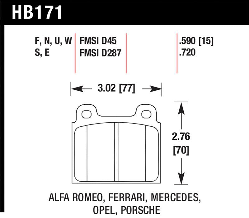 Hawk 69-77 & 84-89 Porsche 911 Blue 9012 Front Race Brake Pads