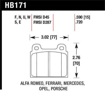 Hawk 69-77 & 84-89 Porsche 911 Blue 9012 Front Race Brake Pads