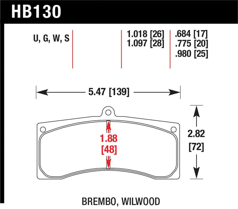 Hawk Universal Brembo DTC-70 Race Brake Pads Thickness 1.018