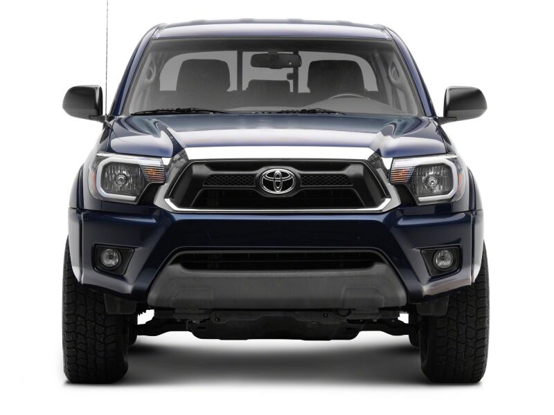 Raxiom 12-15 Toyota Tacoma Axial Series Headlights/Seq LED Bar- Black- Clear Lens