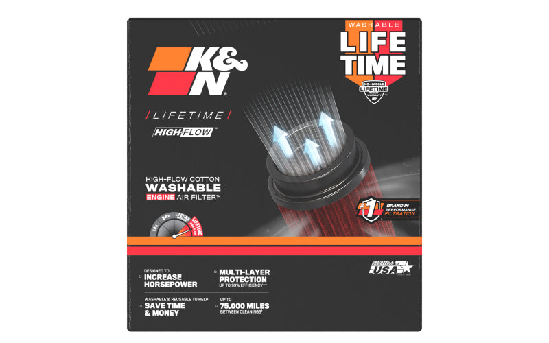 K&N Univ Rubber Round Tapered Filter 4.375in Flg ID/10 Deg Flg Angle 6in B OD/4.625in T OD/6.5in H