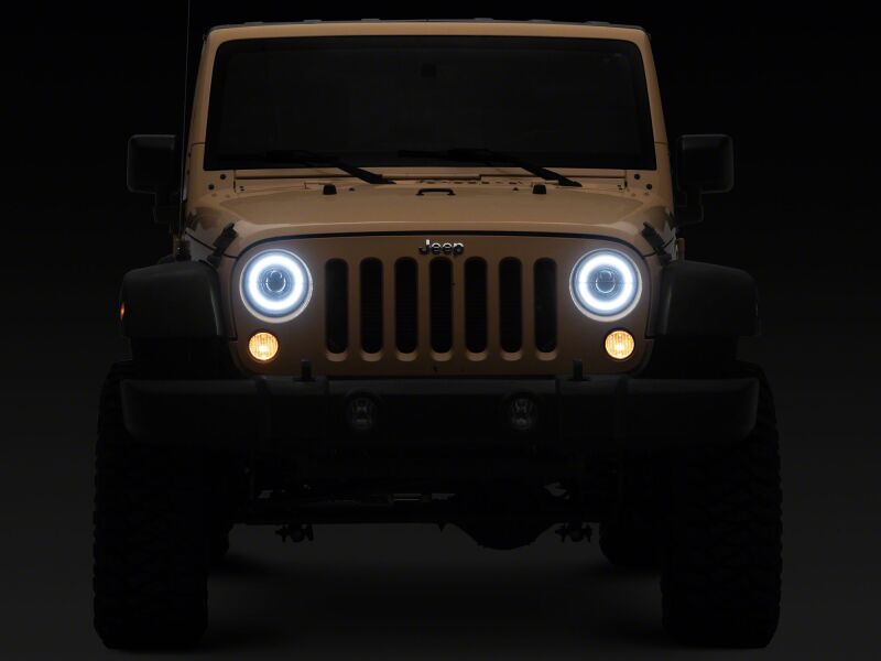 Raxiom 07-08 Jeep Wrangler JK Hi Output LED Headlights/Angel Eye DRL- Black Housing- Clear Lens
