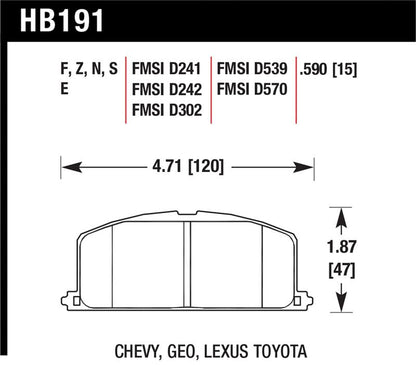 Hawk 86-88 Chevy Nova / 90-92 Geo Prizm GSI / 90-92 Prizm LSI / Toyota (Various) Race Front Brake Pa