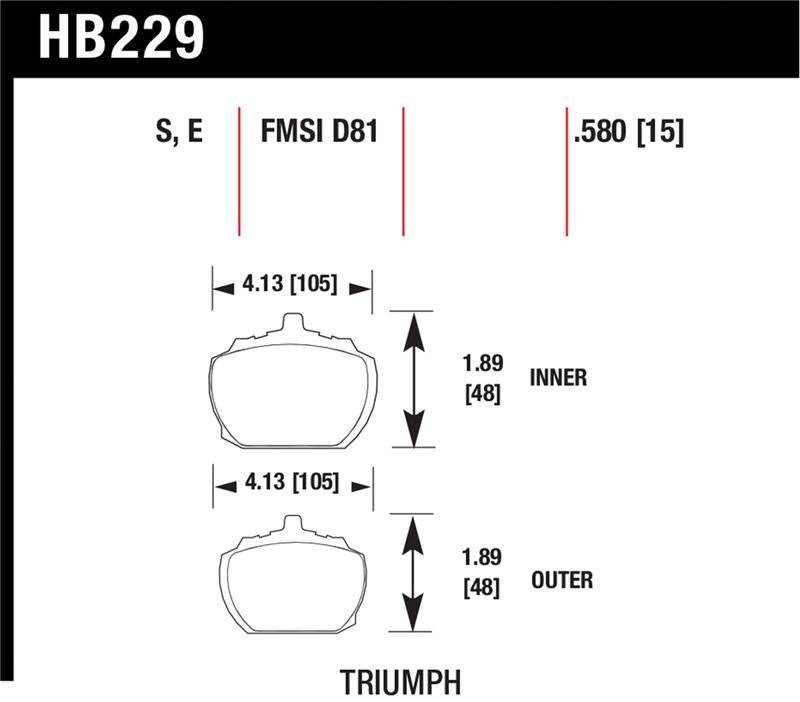 Hawk 70-73 Triumph Stag / 80-82 Triumph TR8 HT-10 Race Front Brake Pads