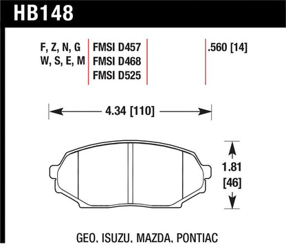 Hawk 89-93 Mazda Miata/MX-5 1.6L Black Race Front Brake Pads