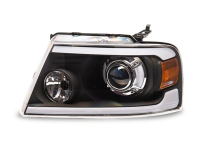 Raxiom 04-08 Ford F-150 Axial Series Projector Headlights with LED Bar- Black Housing- Clear Lens