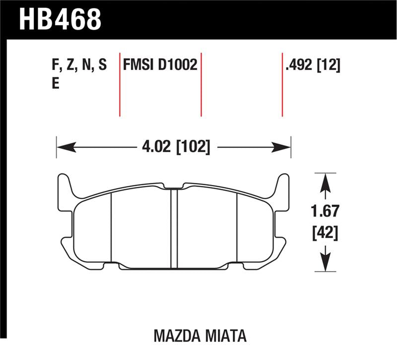 Hawk 04-05 Mazda Miata HT-10 Race Rear Brake Pads