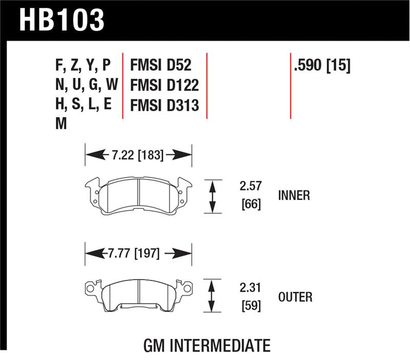 Hawk 69-81 Chevy Camaro Blue 9012 Front Brake Pads