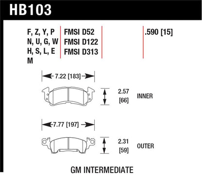 Hawk 69-81 Chevy Camaro Blue 9012 Front Brake Pads