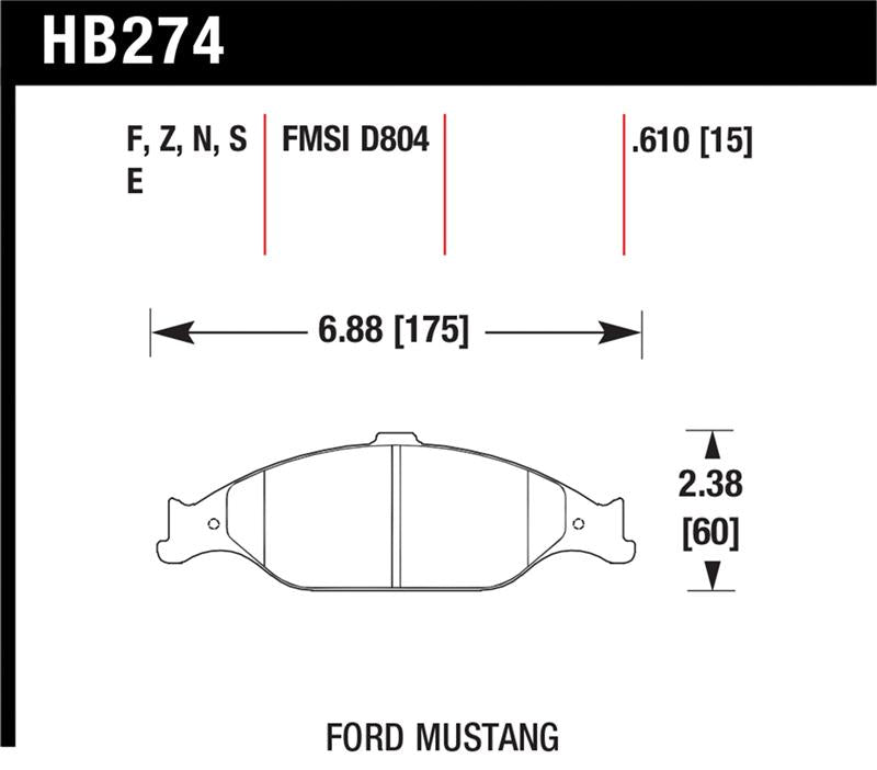 Hawk 1999-2004 Ford Mustang Base 3.8 HPS 5.0 Front Brake Pads