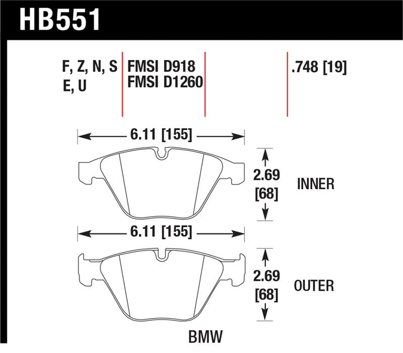 Hawk 07-09 BMW 335d/335i/335xi / 08-09 328i/M3 Blue 9012 Race Front Brake Pads