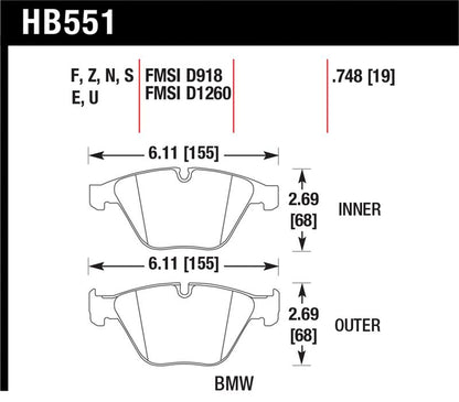 Hawk 07-09 BMW 335d/335i/335xi / 08-09 328i/M3 Blue 9012 Race Front Brake Pads